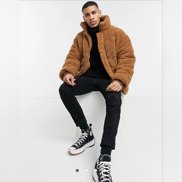 Barney's Originals oversized teddy padded jacket in rich brown - Picture 2 of 8